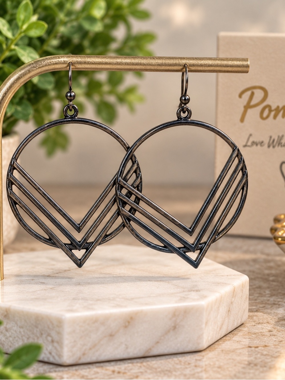 Pomina Gunmetal Geometric Statement Earrings (BR777/4)